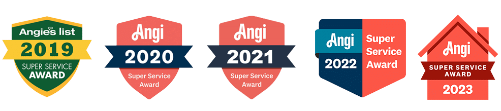 Angi Super Service Awards for 2019, 2020, 2021, 2022, and 2023.
