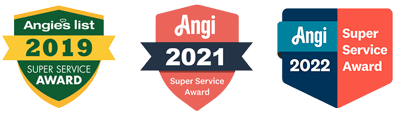 Angi Super Service Awards for 2019, 2020, and 2022.